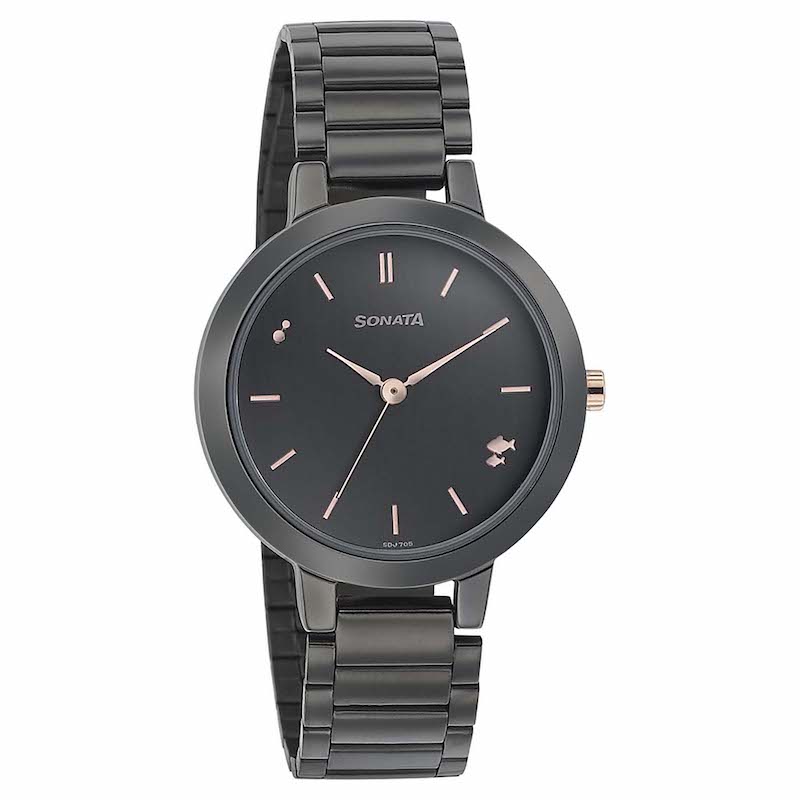 Picture of Sonata Quartz Analog Multicoloured Dial Two Toned Stainless Steel Strap Watch For Women
