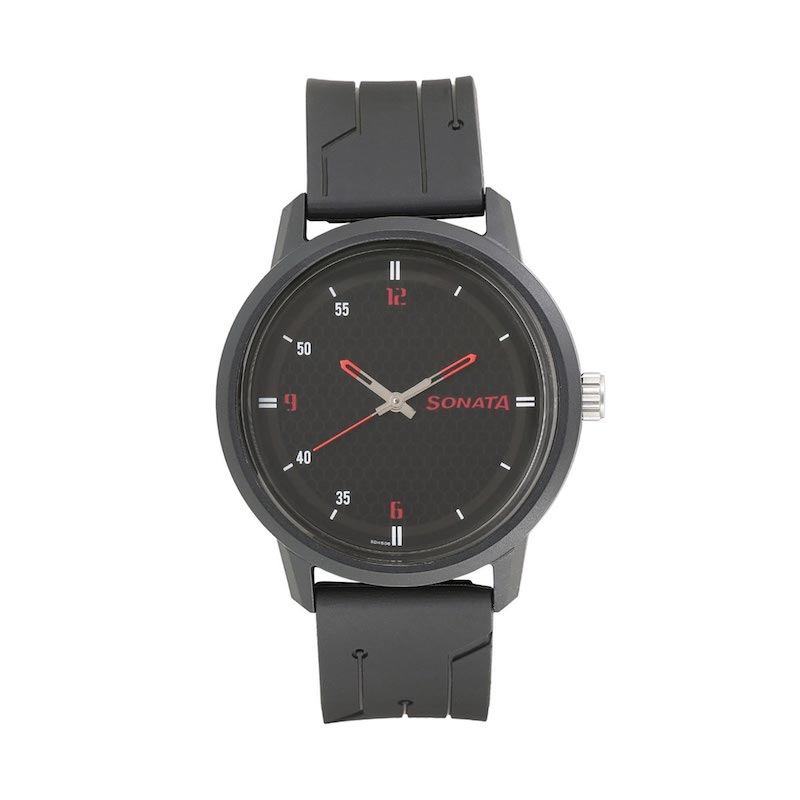 Picture of Sonata Green Round Dial Black Strap Watch For Gents