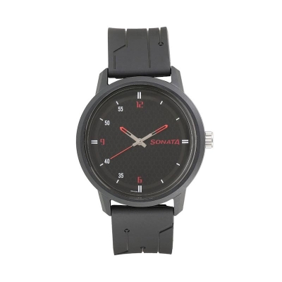 Picture of Sonata Green Round Dial Black Strap Watch For Gents