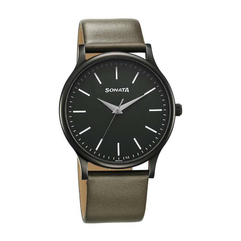 Picture of Sonata Black Round Dial Silver Strap Watch For Gents