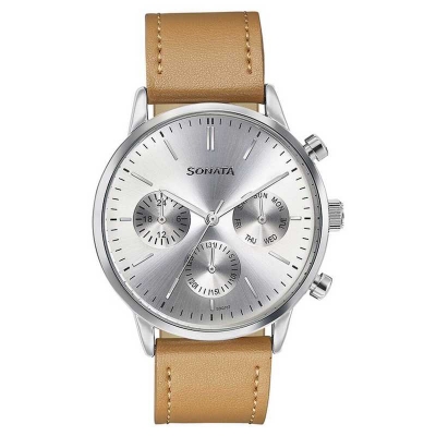 Picture of Sonata Black Round Dial Black Strap Watch For Gents
