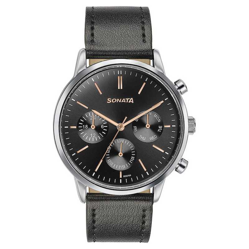 Picture of Sonata Blue Round Dial Beige Strap Watch For Gents