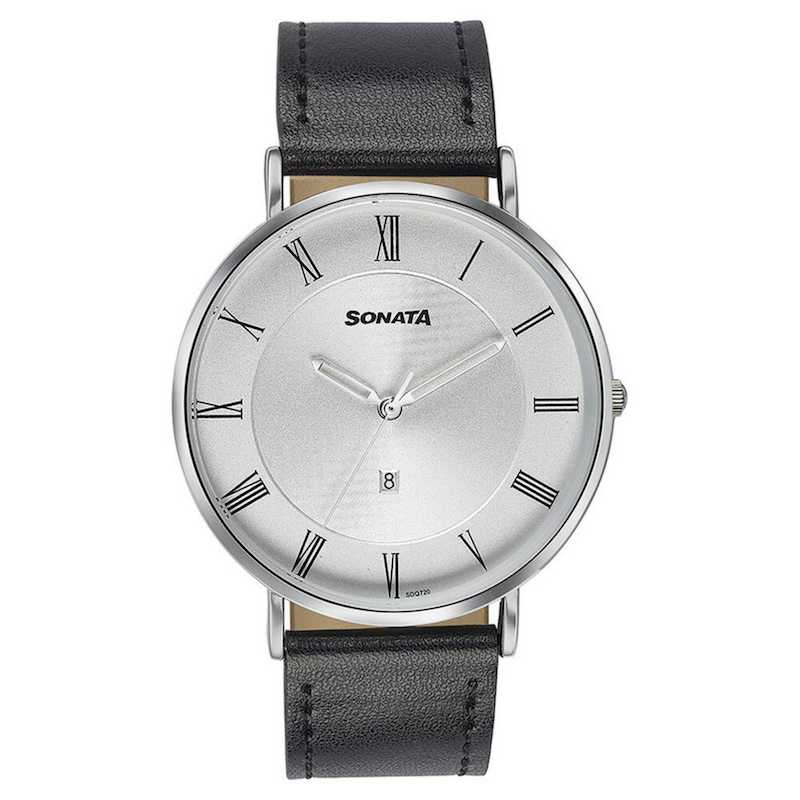 Picture of Sonata Quartz Analog with Day and Date Blue Dial Golden Stainless Steel Strap Watch For Men