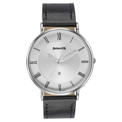 Picture of Sonata Quartz Analog with Day and Date Blue Dial Golden Stainless Steel Strap Watch For Men