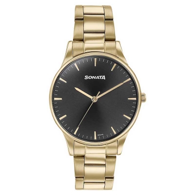 Picture of Sonata Quartz Multifunction Green Dial Golden Stainless Steel Strap Watch For Men