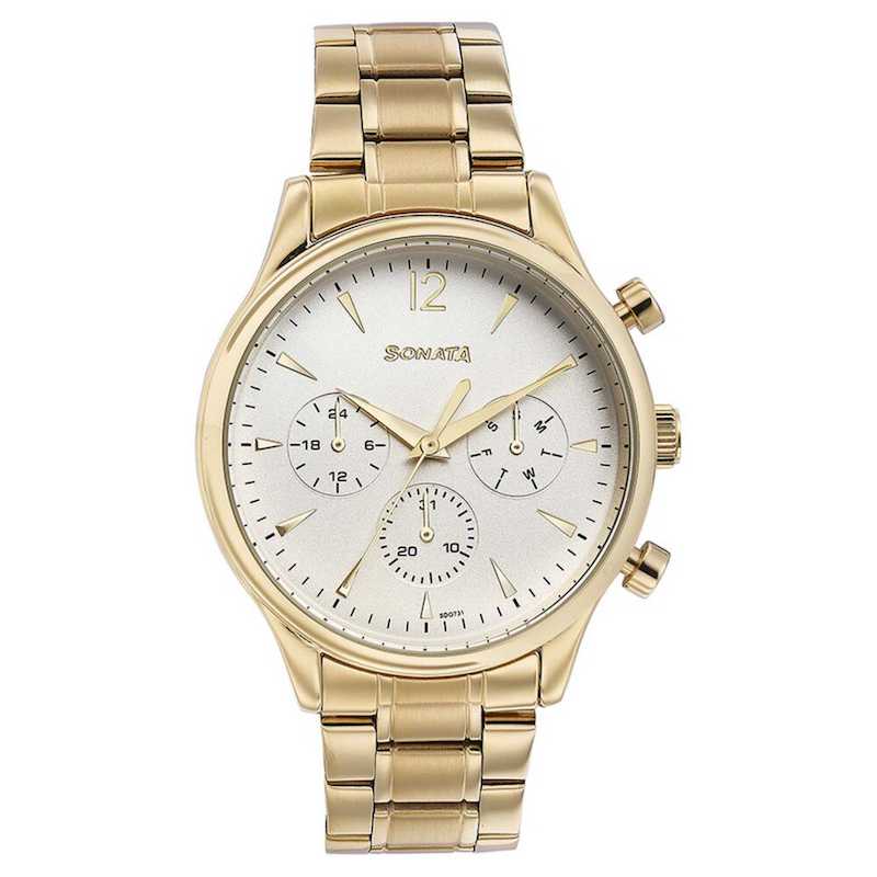 Picture of Sonata Quartz Analog White Dial Brown Leather Strap Watch For Men