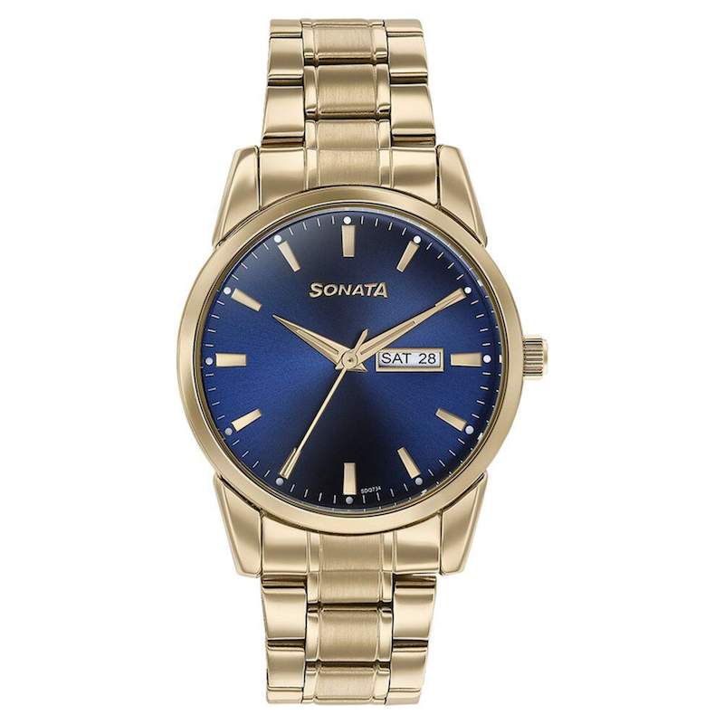 Picture of Sonata Quartz Analog with Date Silver Dial Black Leather Strap Watch For Men