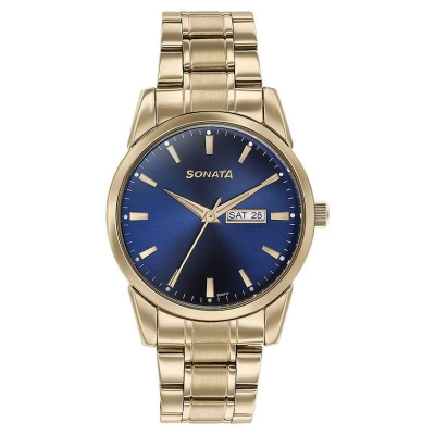 Picture of Sonata Quartz Analog with Date Silver Dial Black Leather Strap Watch For Men
