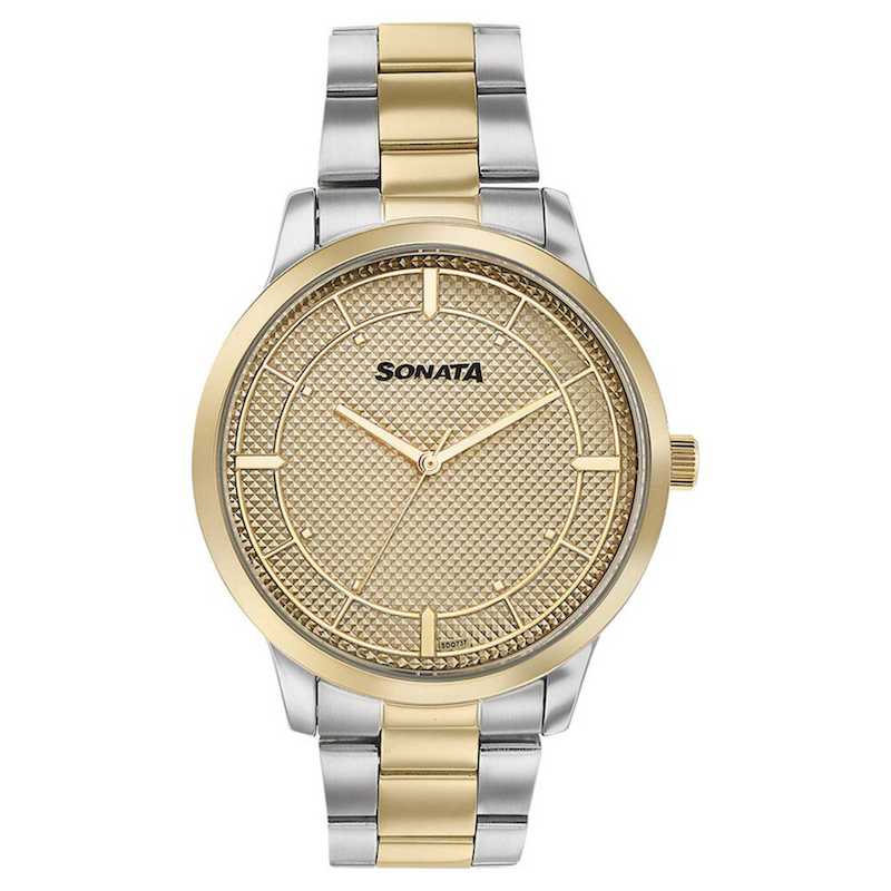 Picture of Sonata Quartz Analog with Day and Date White Dial Two Toned Stainless Steel Strap Watch For Men