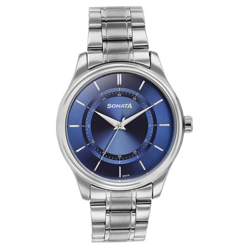 Picture of Sonata Silver Round Dial Black Strap Watch For Gents