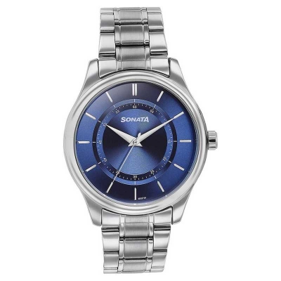 Picture of Sonata Silver Round Dial Black Strap Watch For Gents