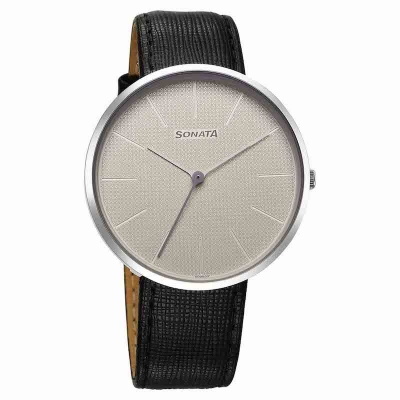 Picture of Sonata Quartz Analog Black Dial Black Leather Strap Watch For Men