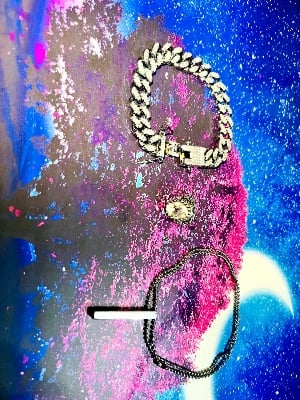 Picture of New style Men Cuban Link Chain Bracelet Shiny Rhinestone Inlaid Bangle Jewelry-Black
