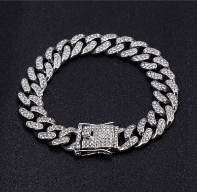 Picture of china ss steel New style Men Cuban Link Chain Bracelet Shiny Rhinestone Inlaid Bangle Jewelry-Brown,16 CM