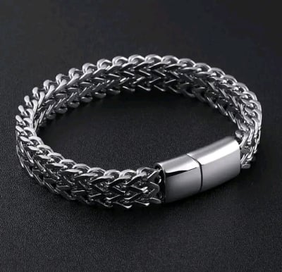 Picture of china ss steel New style Men Cuban Link Chain Bracelet Shiny Rhinestone Inlaid Bangle Jewelry-Beige,16 CM