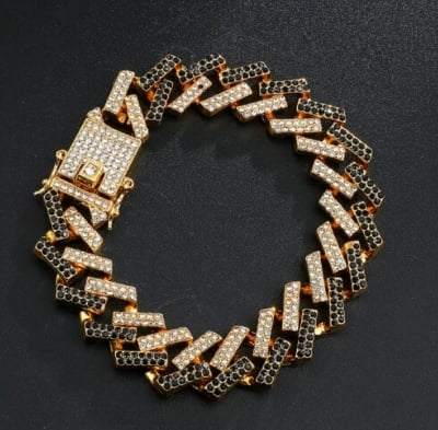 Picture of New style Men Cuban Link Chain Bracelet Shiny Rhinestone Inlaid Bangle Jewelry china orginal ss steel braceleyt new update best-Rainbow,21 CM