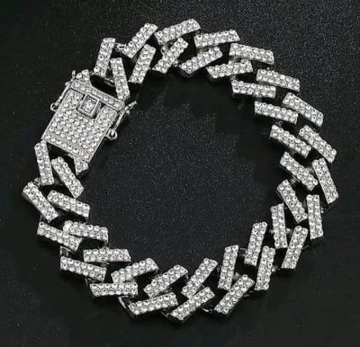 Picture of New style Men Cuban Link Chain Bracelet Shiny Rhinestone Inlaid Bangle Jewelry update on soha shop-Orange,17 CM