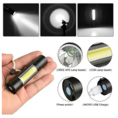 Picture of Recharge-able Flashhlight Torch LED USB Portable Torches 3 Modes Mini Camping Lighting - Torch Light new-Black