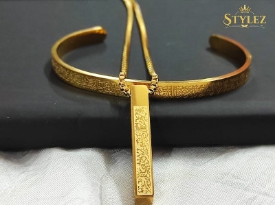 Picture of Bracelets  vairal  bracelet Double Curb Chain Bracelets For Men Stainless Steel Punk Rock Biker Antique Cubic Chain Male Pulseira Jewelry-ak gold combo