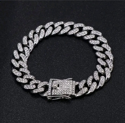 Picture of New style Men Cuban Link Chain Bracelet Shiny Rhinestone Inlaid Bangle Jewelry best vairal treadnign  bracelet of  man-stone