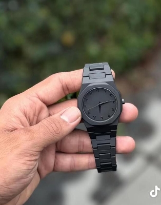 Picture of vairal Arabic Watch | Full Black Colour | Dial calligraphy Stone | White Arabic Watch Plastic Carbon Fiber look body-Black