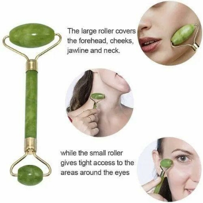 Picture of 2pcs Green natural stone jade massage spa roller, Double Head Facial Roller, Gua Sha Set, Jade Facial Roller Massager, Anti Aging Jade roller Therapy 100% Natural jade facial roller, Guasha Board SPA Scraper Stone Facial Massager Set