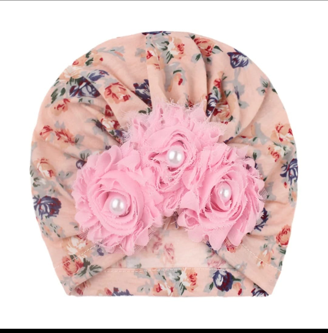 Picture of Solid Color Flower Baby Turban Cap
