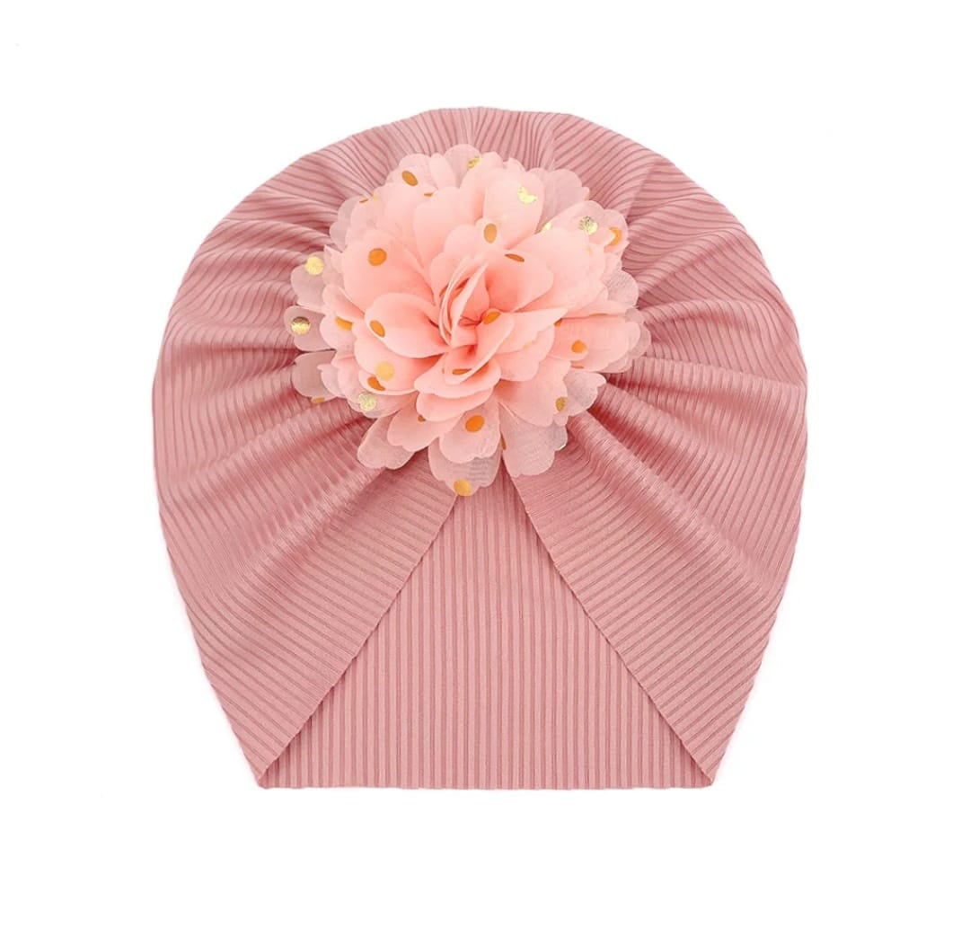 Picture of Solid Color Flower Baby Turban Cap