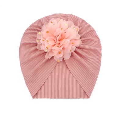 Picture of Solid Color Flower Baby Turban Cap