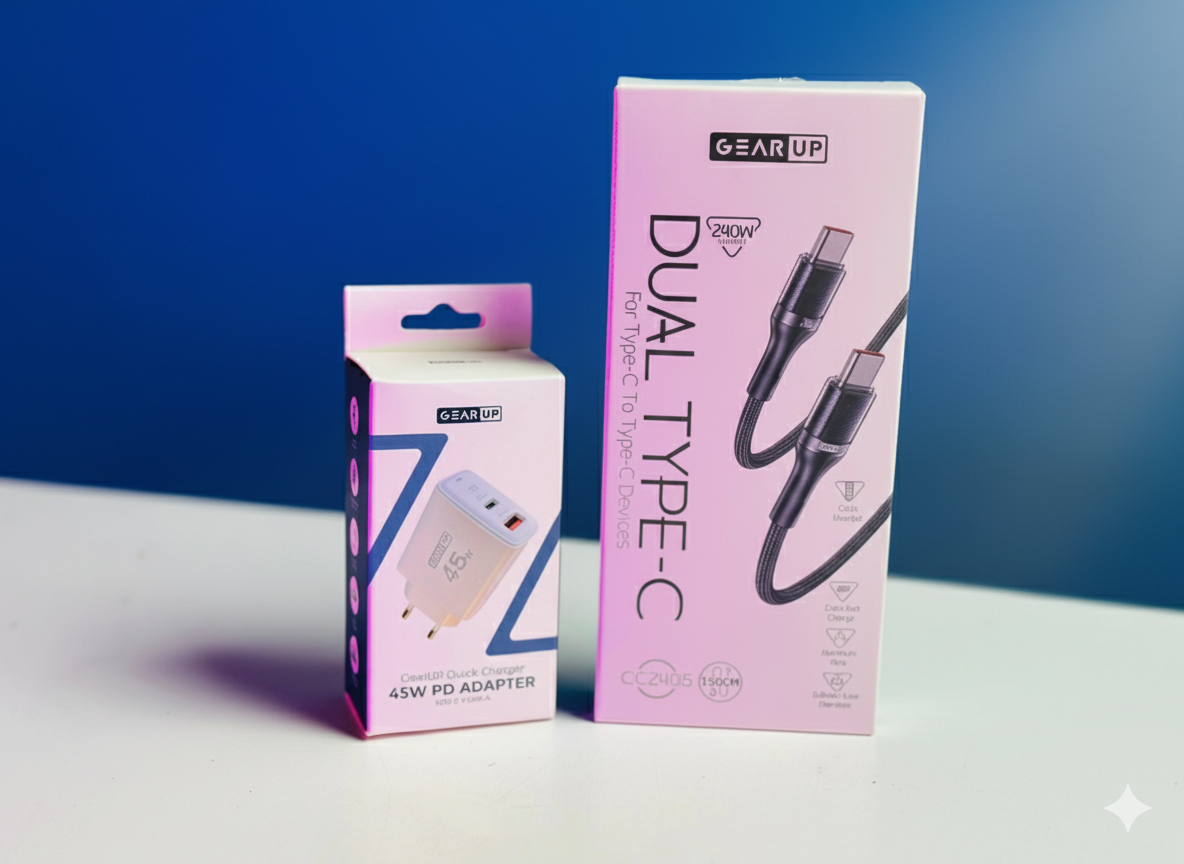 Picture of GearUP 45W Fast Charger and 240W Type-C Cable Combo