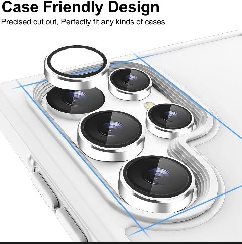 Picture of Samsung S23 Ultra Camera Lens Protector, Keep Lens Original Design, 9H Tempered Glass Metal Ring Camera Cover Screen Protector Case Friendly Night Shot Mode HD Clear