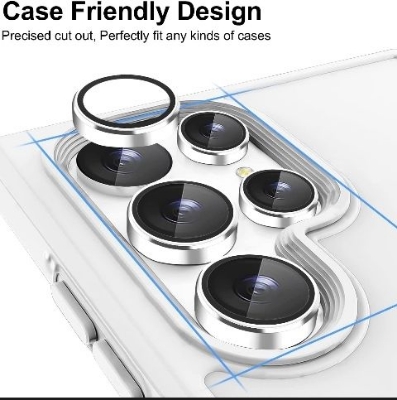 Picture of Samsung S23 Ultra Camera Lens Protector, Keep Lens Original Design, 9H Tempered Glass Metal Ring Camera Cover Screen Protector Case Friendly Night Shot Mode HD Clear