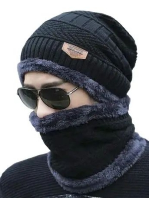 Picture of BLACK COLOR  UGLY FISH Cap WINTER HAT And NECK WARMER FOR MEN.