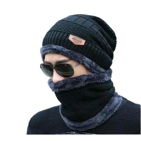 Picture of BLACK COLOR  UGLY FISH Cap WINTER HAT And NECK WARMER FOR MEN.