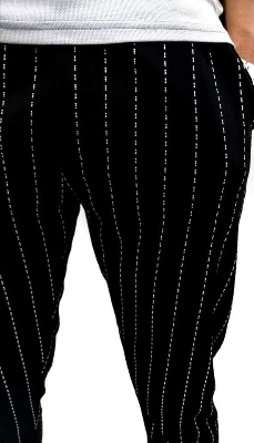 Picture of Men Harem Pants Striped Drawstring Elastic Waist Slim Fit Streetwear Spring Autumn Stretch Ankle Tied Pencil Pants for Daily