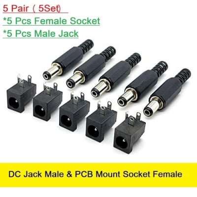 Picture of 5Pair- MALE FEMALE Jack Connector Plug 5V 12V 24V DC Jack Male & PCB Mount Socket Female DC Power Jack 2.1mm Plug Socket Power Supply For LED Cable Adapter Ratings 756 Answered Questions