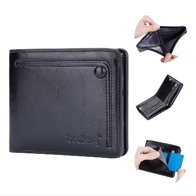 Picture of High Quality Full Grain pu Leather Wallet For Men - Jet Black - Black