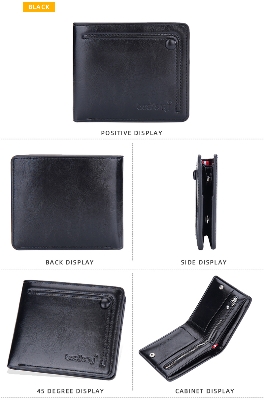 Picture of High Quality Full Grain pu Leather Wallet For Men - Jet Black - Black