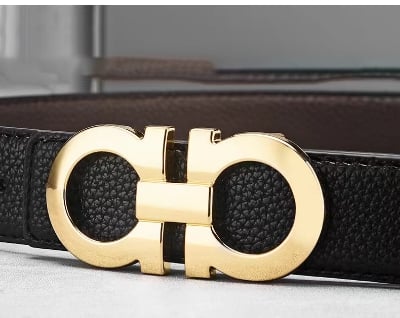 Picture of Salvatore Ferragamo Ferragamo Adjustable Gancini Belt In Black Calfskin Leather, New Black Leather Formal Belt For Men . - Black