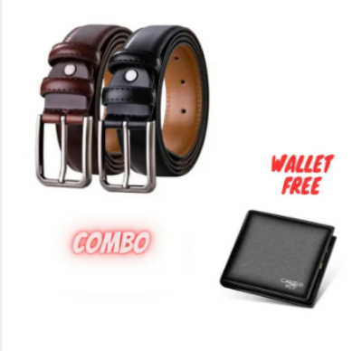 Picture of 2 pice Belt black & Brown Belt combo offer belt for men (wallet Free) - Multicolor