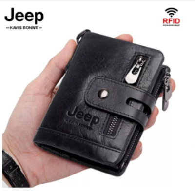 Picture of Luxury Striped Men's Leather Wallet 3 Folds Male Purse With Photo Holder Credit Card Holder For Man - Black