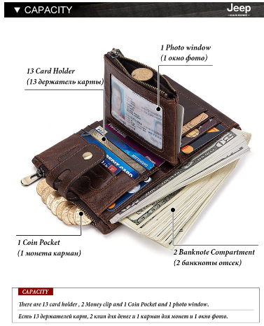 Picture of Luxury Striped Men's Leather Wallet 3 Folds Male Purse With Photo Holder Credit Card Holder For Man - Multicolor