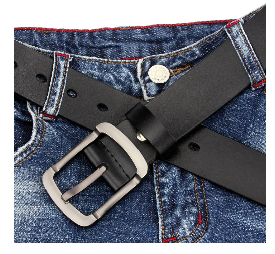 Picture of Leather belt for men top quality male casual pin bakle belt - Contains enduring appeal and value - Creative and unique design elements - Black