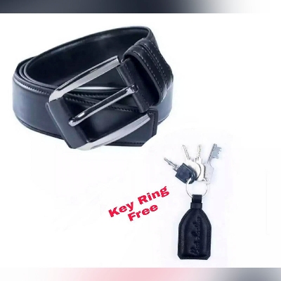 Picture of Black Leather Formal Belt For Artificial Leather new collection brown Belt For Men 2024 (Key Ring FREE) - Black
