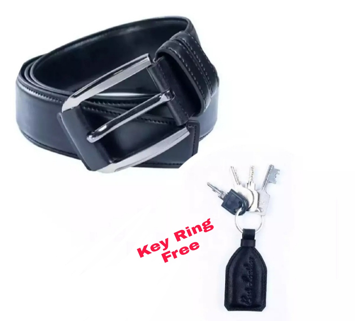 Picture of Black Leather Formal Belt For Artificial Leather new collection brown Belt For Men 2024 (Key Ring FREE) - Black