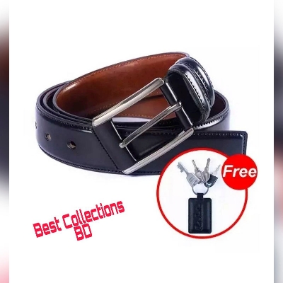 Picture of Black Leather Formal Belt For Artificial Leather new collection brown Belt For Men 2024 (Leather Key Ring FREE) - Black