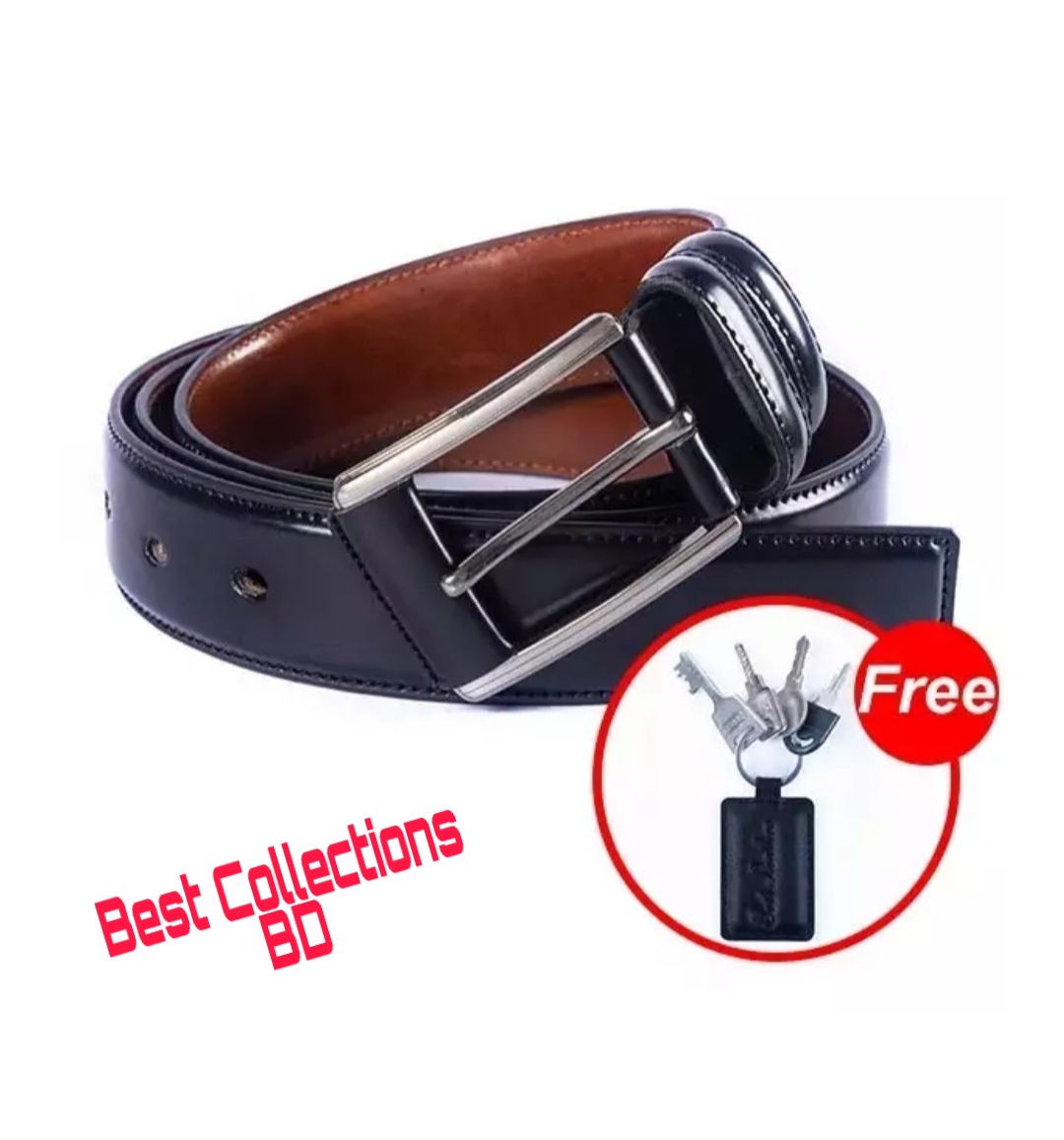 Picture of Black Leather Formal Belt For Artificial Leather new collection brown Belt For Men 2024 (Leather Key Ring FREE) - Black