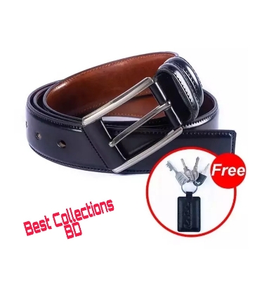 Picture of Black Leather Formal Belt For Artificial Leather new collection brown Belt For Men 2024 (Leather Key Ring FREE) - Black