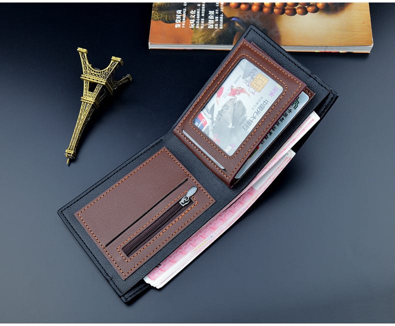 Picture of Canvas Men Wallet Black/Brown Card Holder Wallet Male Money Bag ID/photo/bank Holder Short Purse Credit Card Case Bag - Black