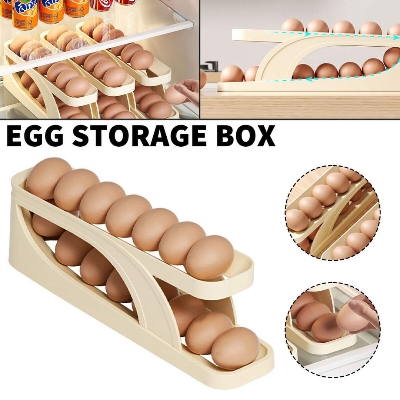 Picture of 2/ Layers Automatic Scrolling Egg Rack Kitchen Egg Storage Box Fridge Eggs Organizer Holder Large Capacity Eggs Storage Racks - Multicolor